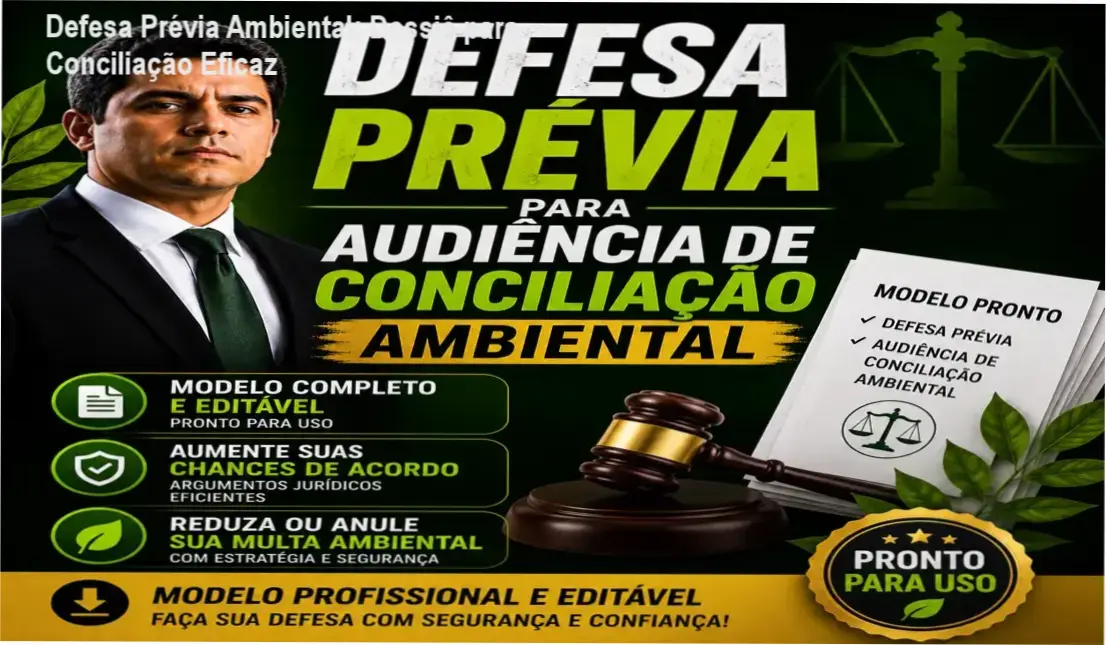 Modelo profissional de defesa prévia para audiência de conciliação ambiental em formato editável para redução de multas