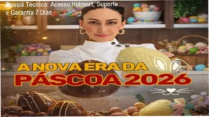 Tela de login da área de membros Hotmart do curso A Nova Era da Páscoa 2026 mostrando módulos de confeitaria