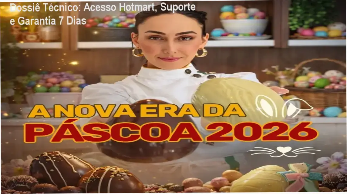 Tela de login da área de membros Hotmart do curso A Nova Era da Páscoa 2026 mostrando módulos de confeitaria