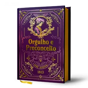 Capa luminosa da edição especial de Orgulho e Preconceito com acabamento em hot stamping