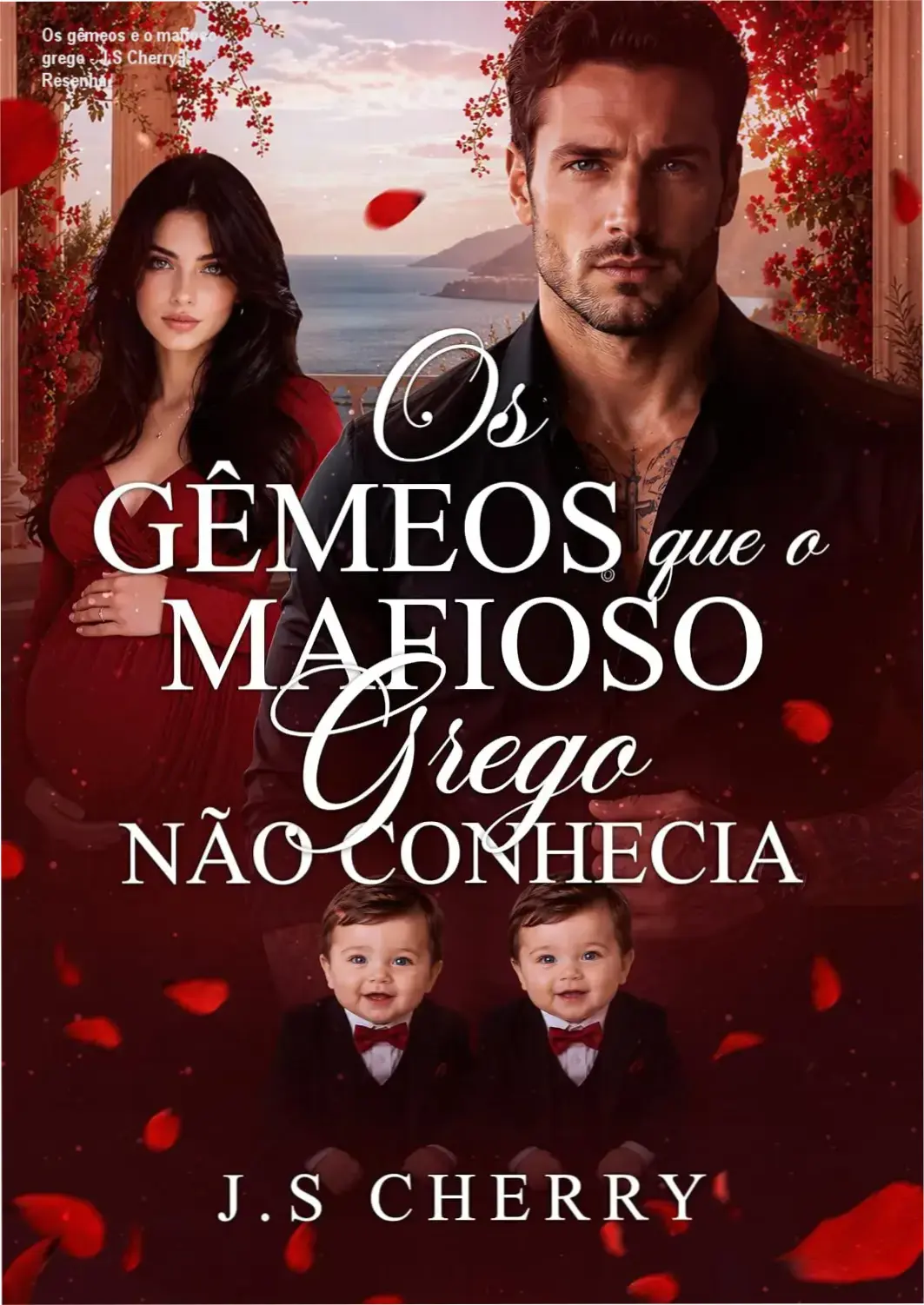 Capa do eBook Os gêmeos e o mafioso grego de J.S Cherry, com ilustração dos gêmeos e atmosfera de máfia grega