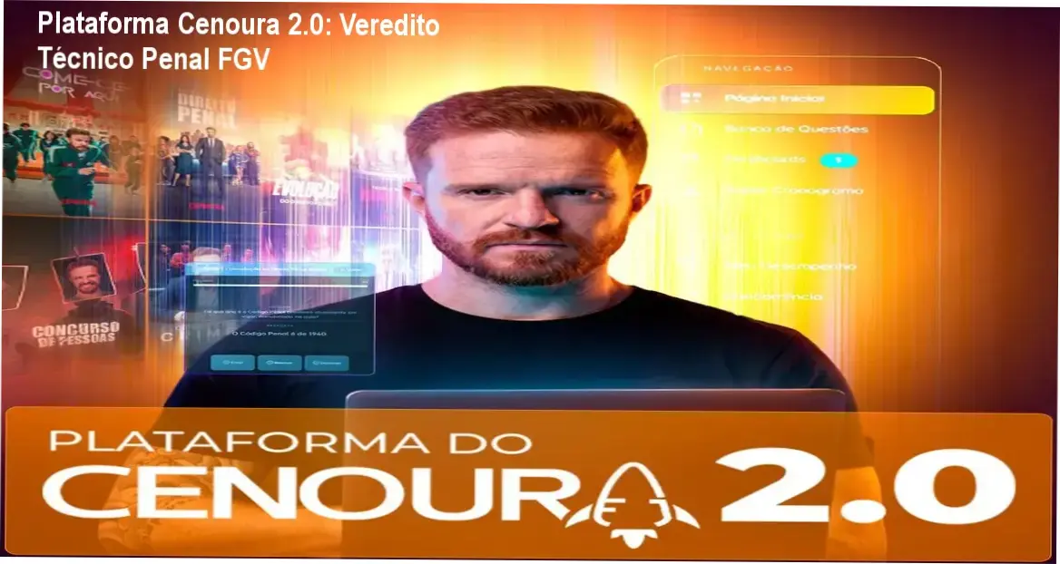 Capa da análise técnica da Plataforma Cenoura 2.0 focada em Direito Penal para concursos FGV