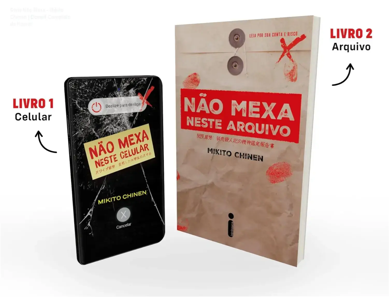 Capas dos livros Não mexa neste celular e Não mexa neste arquivo de Mikito Chinen