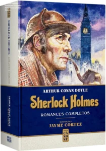 Capa da edição ilustrada de Sherlock Holmes Romances Completos por Jayme Cortez, editora Pipoca & Nanquim