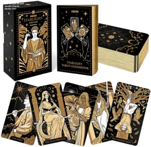 Baralho de Tarô Starlight da Wyspell com acabamento em ouro e livro guia para iniciantes