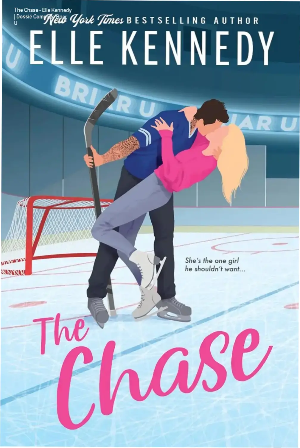 Capa do ebook The Chase de Elle Kennedy, primeiro livro da série Briar U, romance college hockey