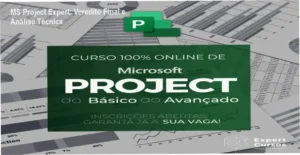 Interface do MS Project exibindo cronograma de obra e EAP detalhada do curso MS Project Expert