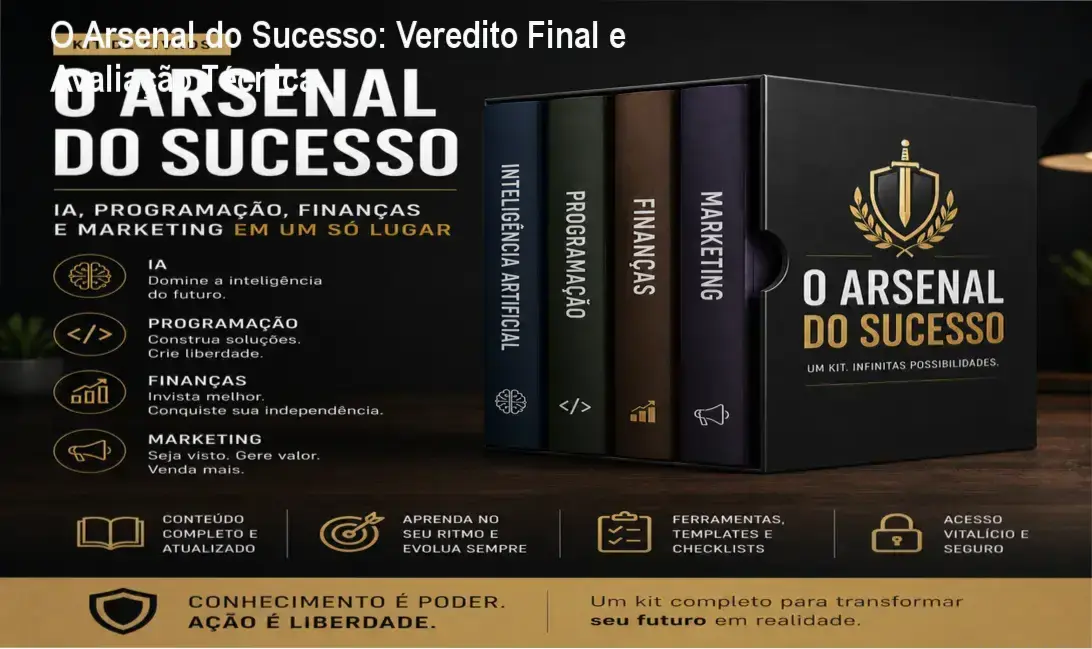 Visão geral do kit digital O Arsenal do Sucesso com módulos de IA, Programação, Finanças e Marketing