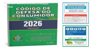 Livro Código de Defesa do Consumidor 2026 da Editora Almeida com placas adesivas de sinalização