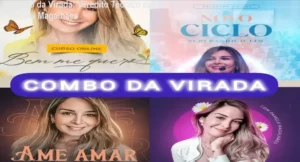 Infográfico detalhando os 4 cursos do Combo da Virada de Pamela Magalhães para cura emocional