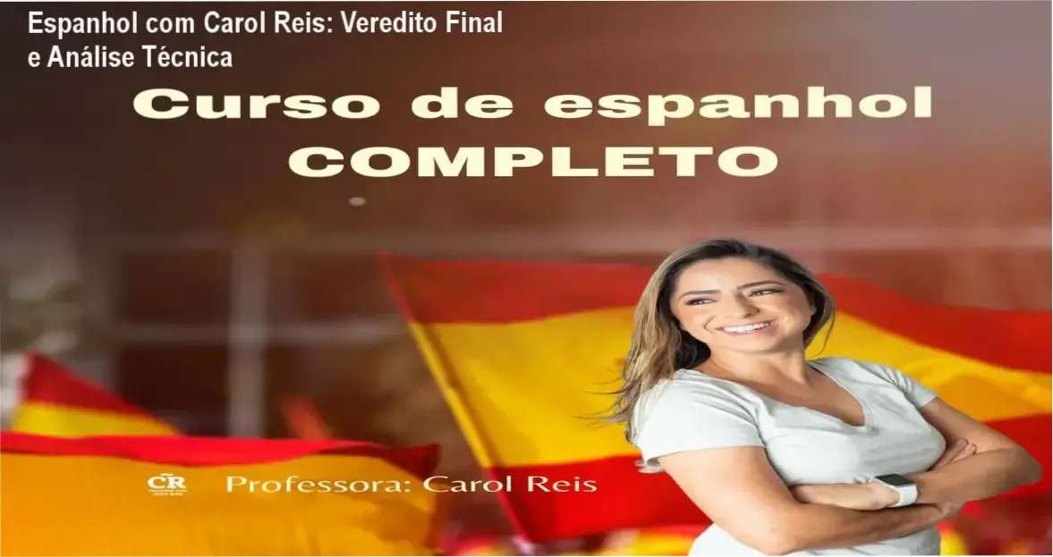 Interface do curso Espanhol com Carol Reis focada em fluência acadêmica e fonética