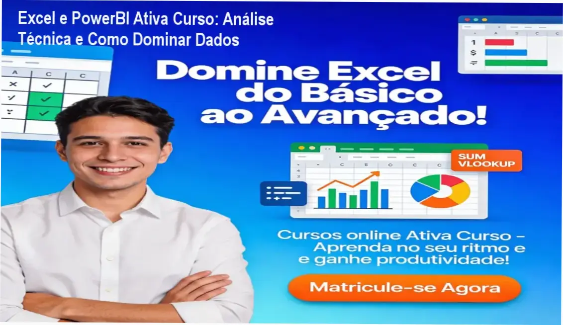 Interface do treinamento de Excel e PowerBI da Ativa Curso com foco em qualificação profissional