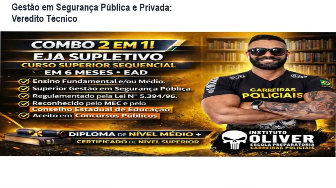 Certificado do Curso Superior Sequencial de Gestão em Segurança Pública e Privada do Instituto Óliver