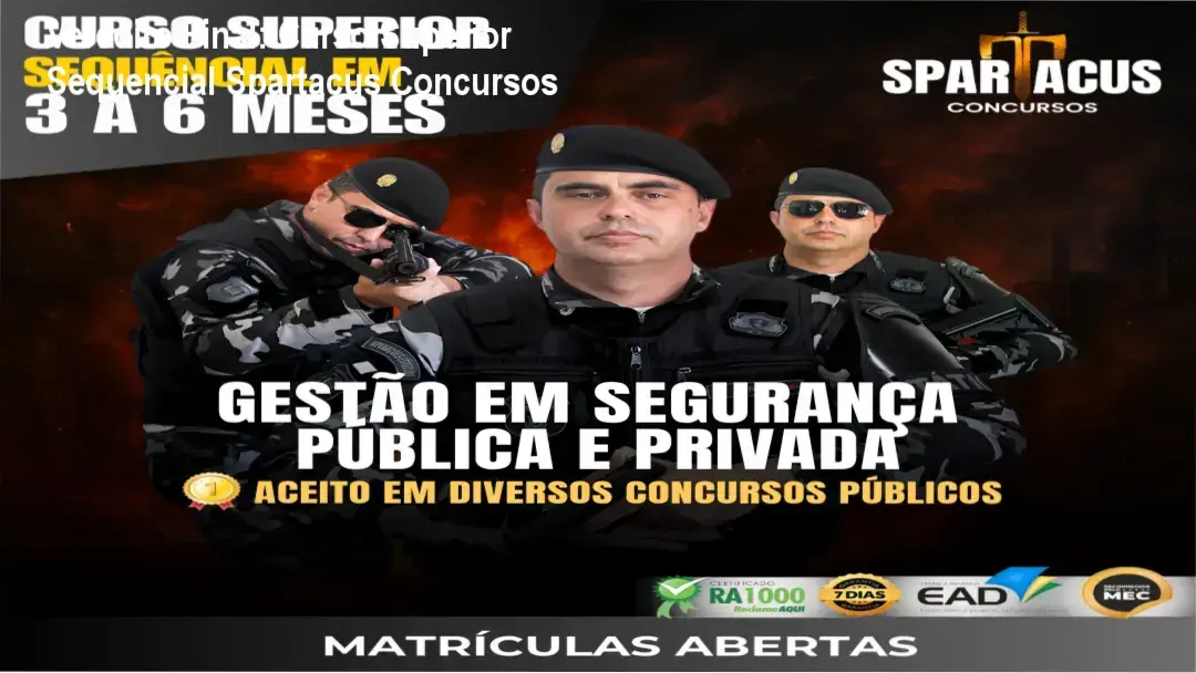 Certificado do Curso Superior Sequencial em Gestão de Segurança Pública e Privada da Spartacus Concursos