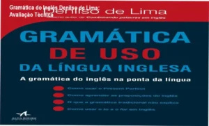 Livro Gramática do Inglês na Ponta da Língua de Denilso de Lima aberto sobre mesa de estudos