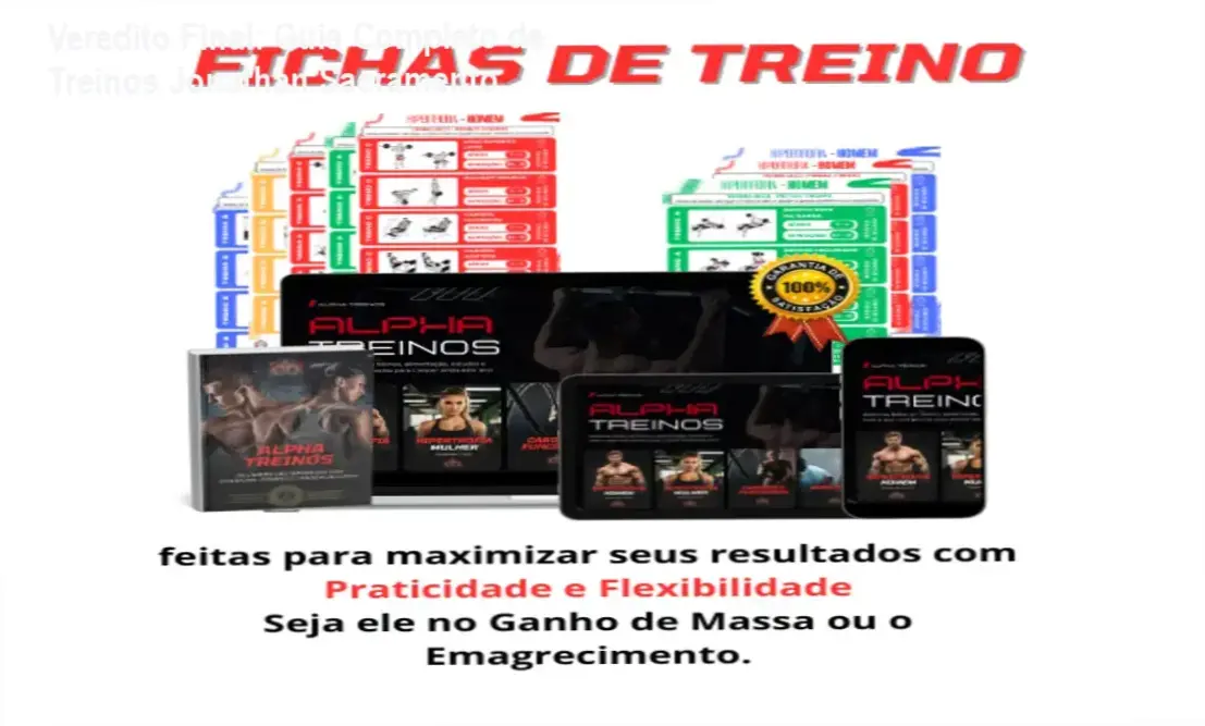 Interface do Guia Completo de Treinos exibindo demonstrações visuais em GIF e vídeo para exercícios fitness