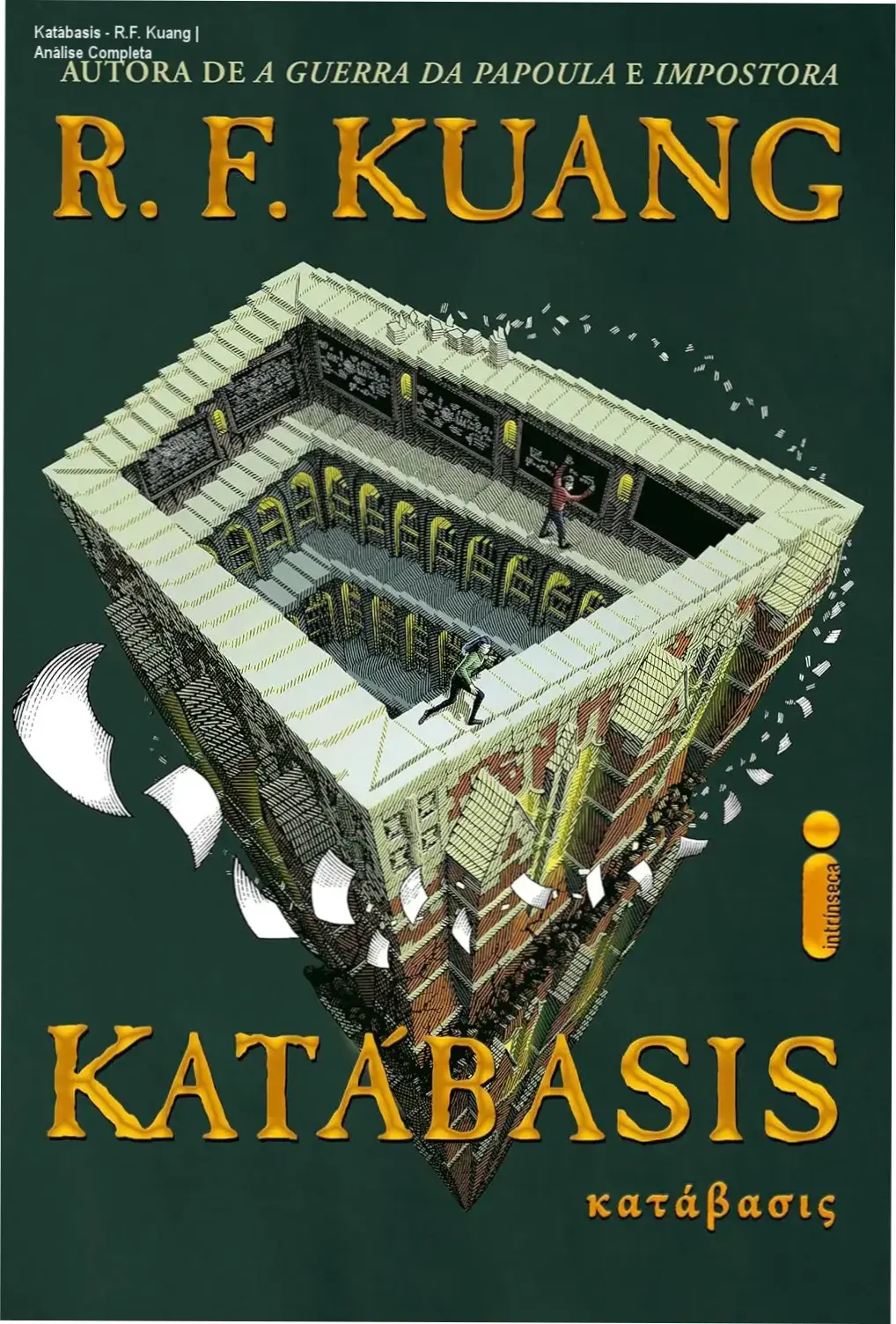 Capa do livro Katábasis de R.F. Kuang destacando a temática de fantasia dark academia
