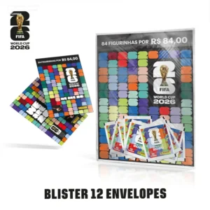 Kit de 12 envelopes de figurinhas da Copa do Mundo FIFA 2026 da Panini com cartela A4