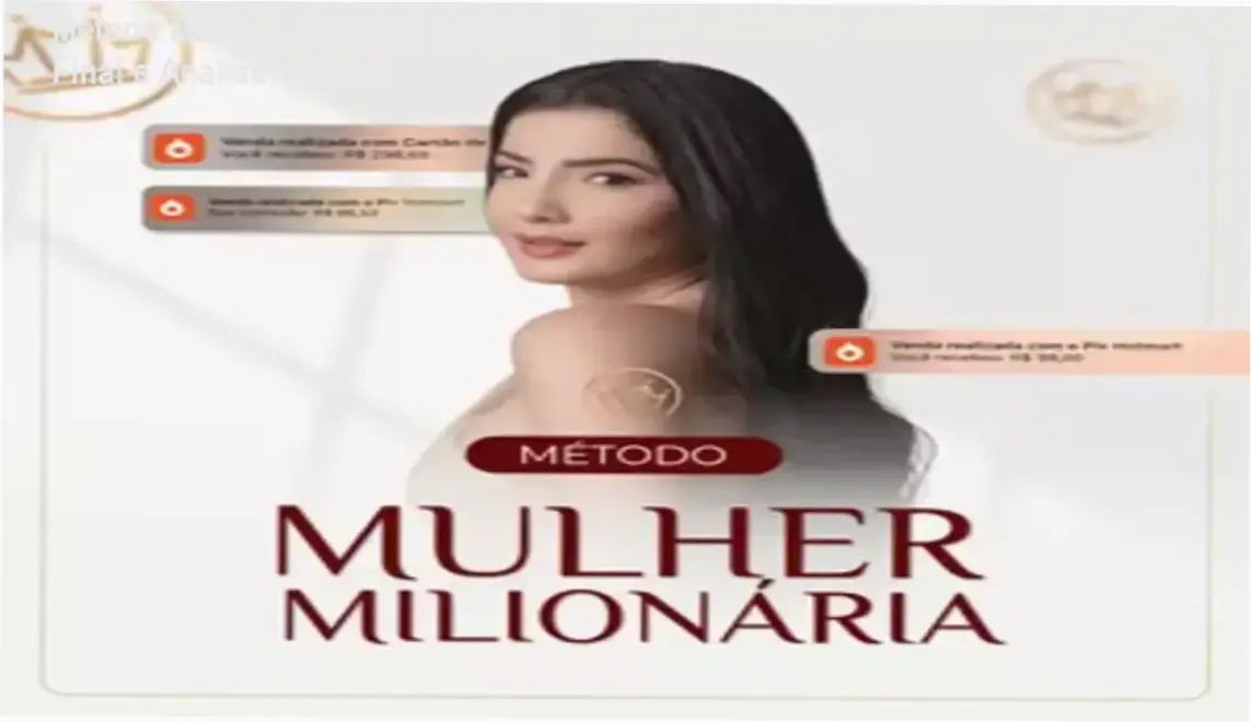 Infográfico detalhando a metodologia do curso Método Mulher Milionária de Mikaele Gomes