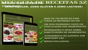 Capa do ebook Meu Guia de Receitas 3Z com exemplos de pratos sem açúcar, glúten e lactose