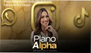 Interface do treinamento Plano Alpha de Maria Emília Barbosa focado em renda extra com celular e IA