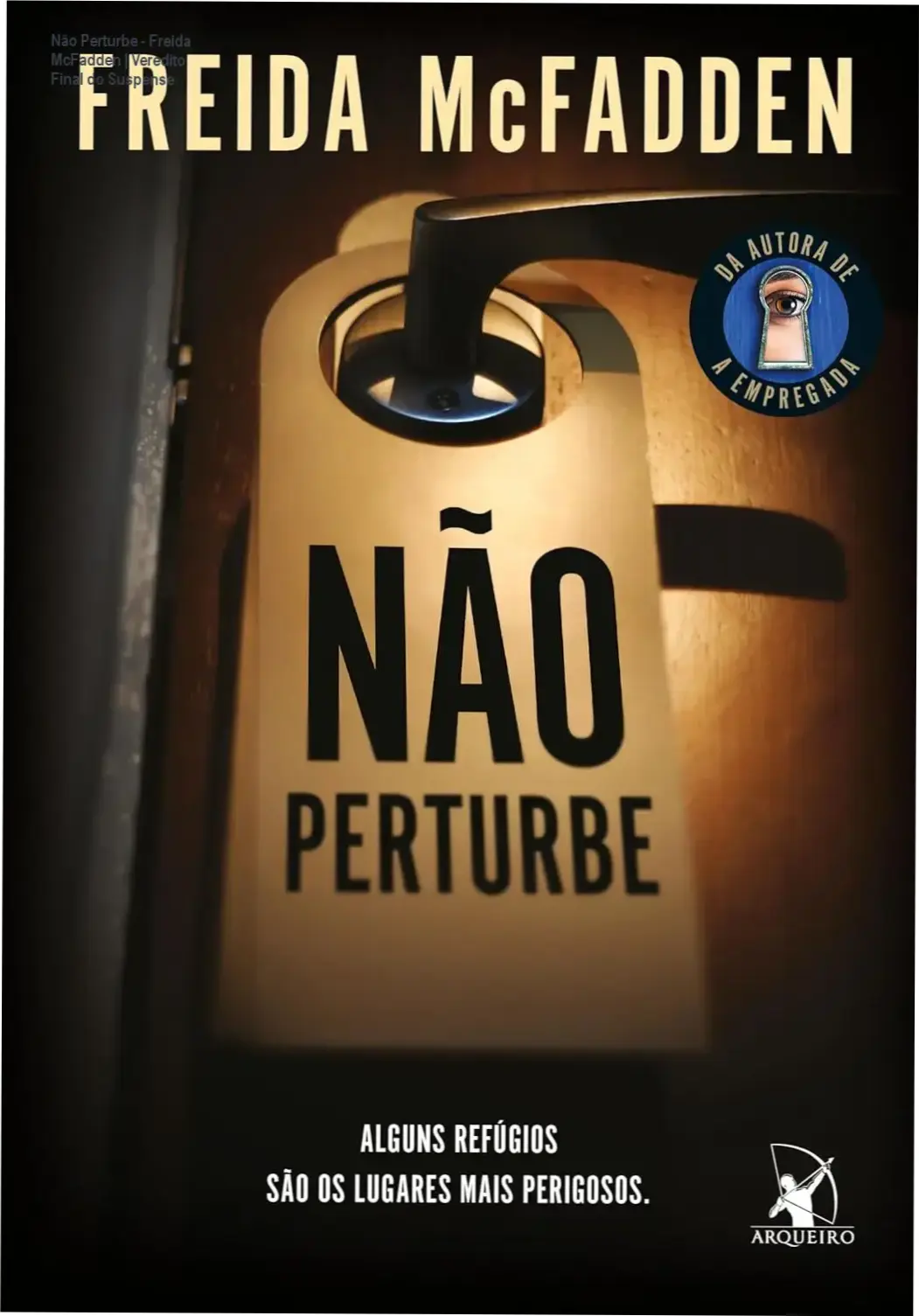 Capa do livro Não Perturbe de Freida McFadden, suspense psicológico ambientado no Hotel Baxter